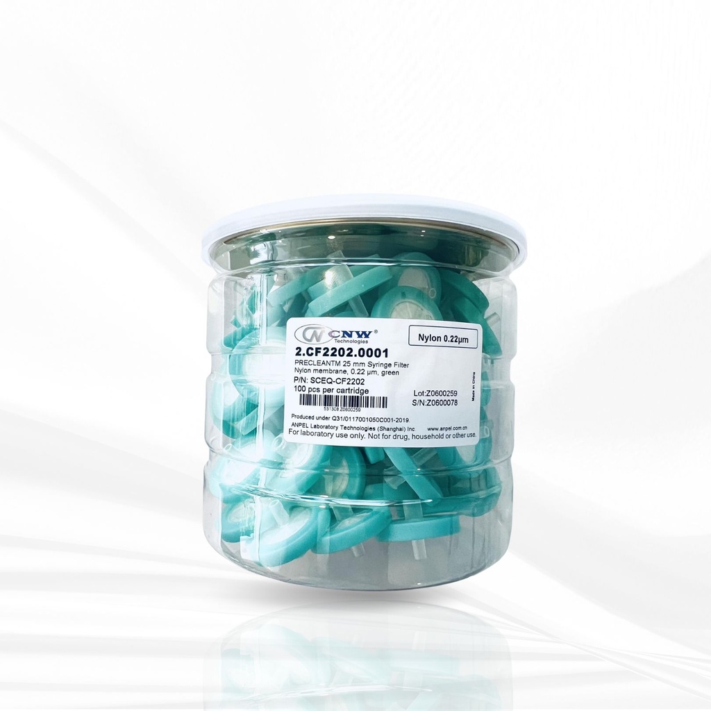 Syringe filter (เนื้อ Nylon) 0.22 ไมครอน dia.13 mm. green