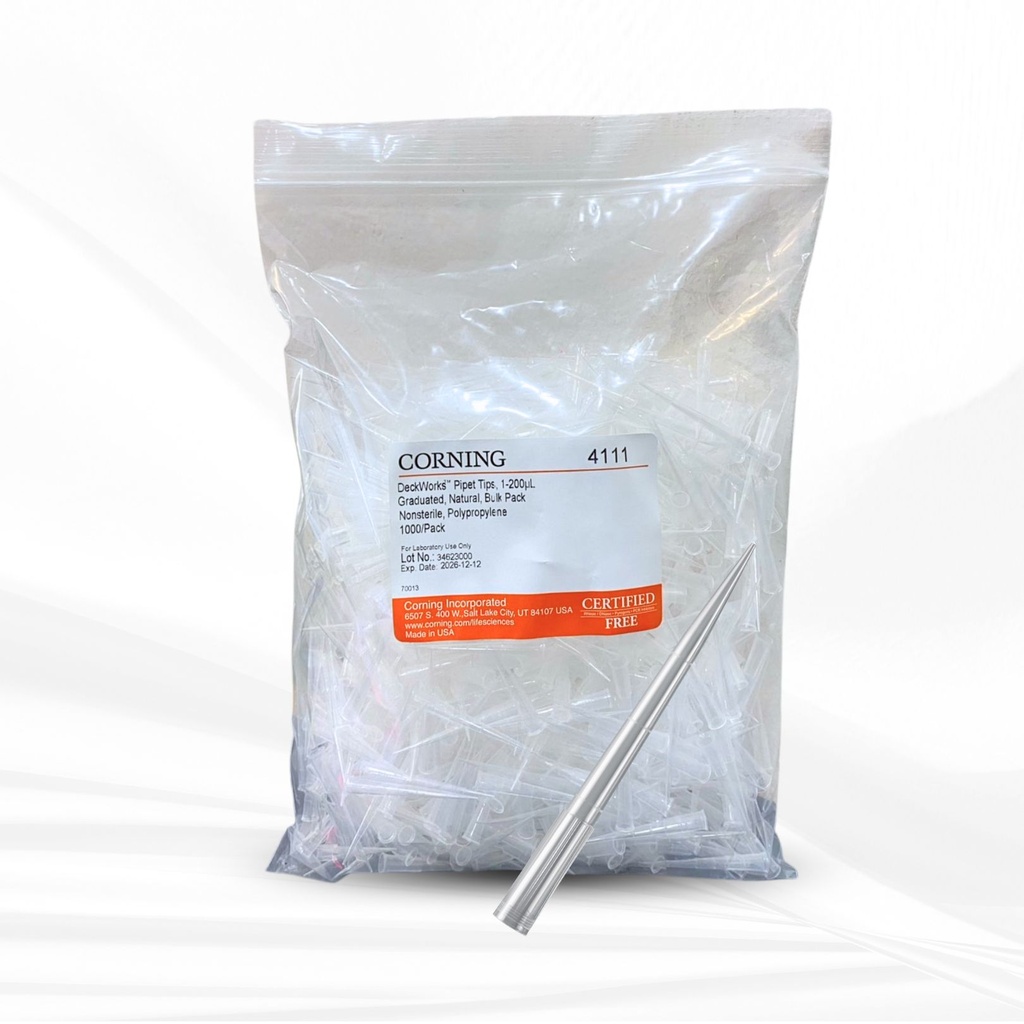 Corning® DeckWorks 1 - 200 µL Pipet Tips, Graduated, Natural, Nonsterile, Polypropylene, 1000 Tips/Bag