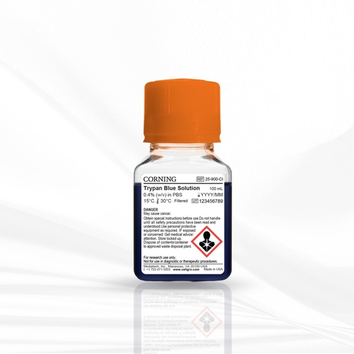 [MT-CC-25-900-CI] Corning®100 mL Trypan Blue Solution, 0.4% (w/v) in PBS, pH 7.5 ± 0.5