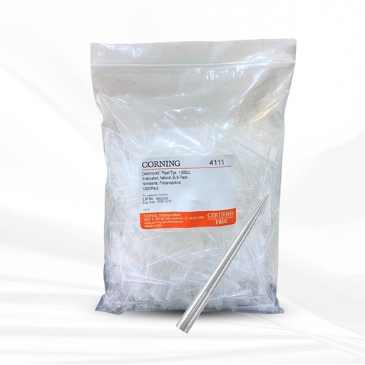 [MT-SP-4111] Corning® DeckWorks 1 - 200 µL Pipet Tips, Graduated, Natural, Nonsterile, Polypropylene, 1000 Tips/Bag
